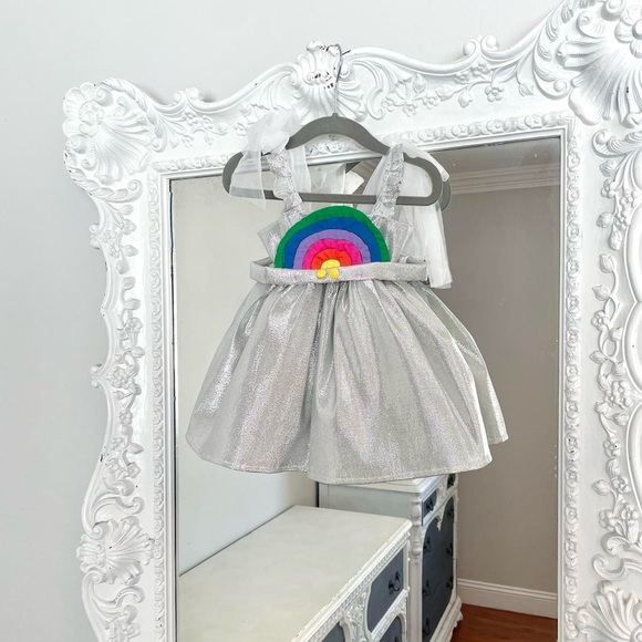 New York Couture One of a Kind Girls Kids 80'S RETRO SILVER REMAKE Dress - Picture 3 of 10